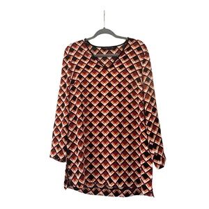ZARA WOMAN Tunic Top Womens M Geometric Relaxed V Neck Long Sleeve Casual